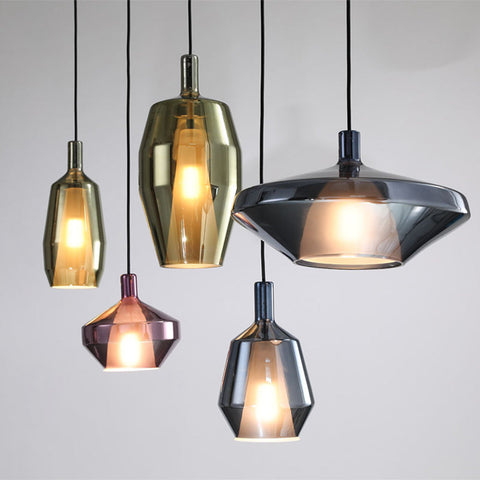 Colored Glass Pendant Light with Geometric Shade