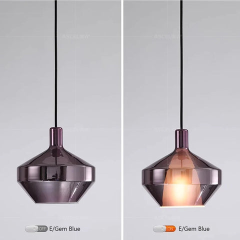 Colored Glass Pendant Light with Geometric Shade