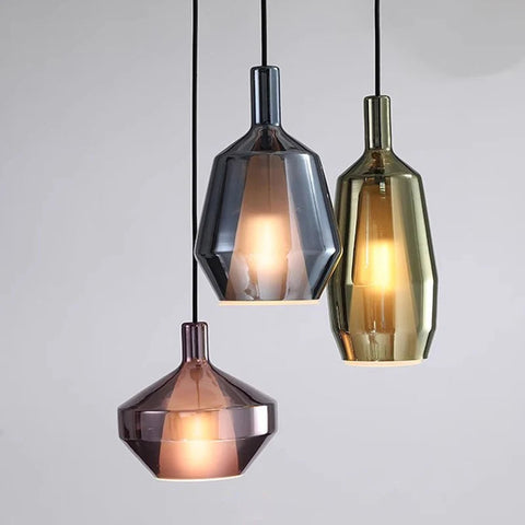 Colored Glass Pendant Light with Geometric Shade