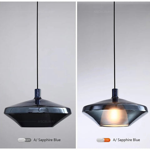Colored Glass Pendant Light with Geometric Shade