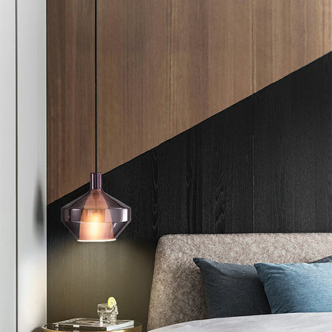 Colored Glass Pendant Light with Geometric Shade