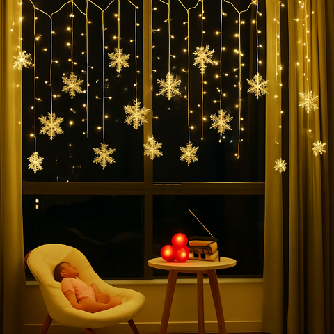 Snowflake LED Curtain String Lights for Holiday Window Decoration