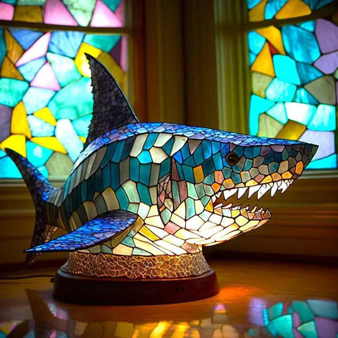 Stained Glass Mosaic Animal Accent Lamp with Sculptural Design