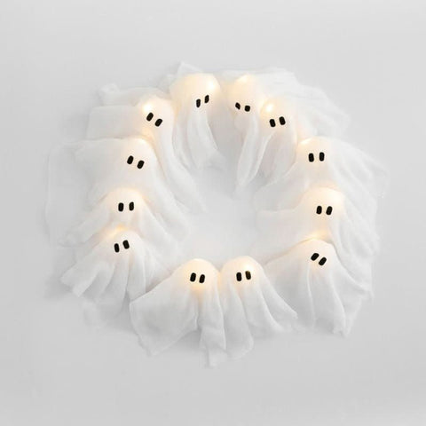 Lighted Halloween Ghost Wreath with LED Figures for Doors and Walls