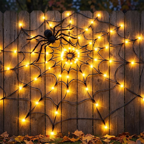 Halloween Spider Web String Lights with Remote and Light Modes
