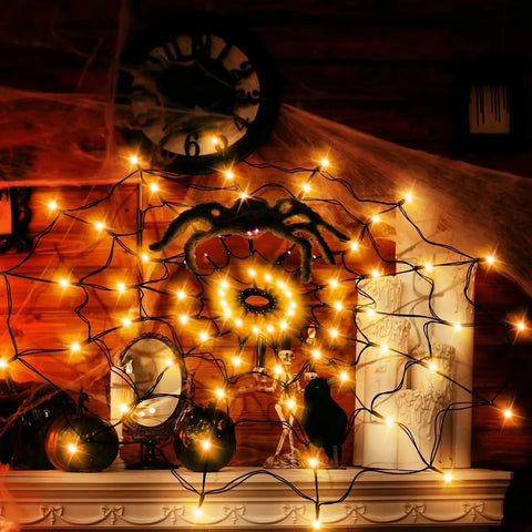 Halloween Spider Web String Lights with Remote and Light Modes