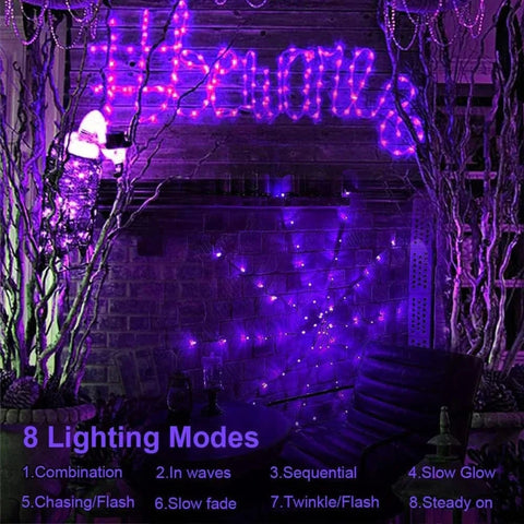 Halloween Spider Web String Lights with Remote and Light Modes