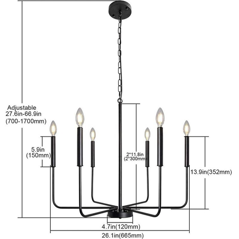 Chandelier with Brass Candle Arms and Open Sculptural Frame