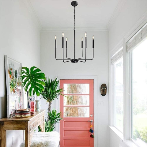 Chandelier with Brass Candle Arms and Open Sculptural Frame