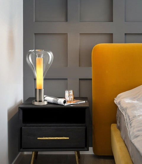 Artistic Glass Table Lamp with Warm LED Lighting and Sculptural Decorative Shade
