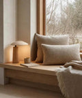 Mushroom-Shaped Wood Table Lamp with Fabric Shade — product view