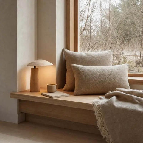 Mushroom-Shaped Wood Table Lamp with Fabric Shade — product view