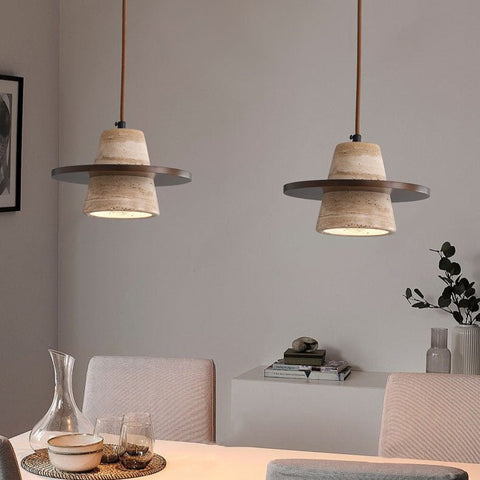 Travertine-Look Resin Pendant Light for Bedroom and Lounge Lighting