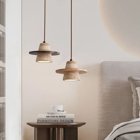Travertine-Look Resin Pendant Light for Bedroom and Lounge Lighting