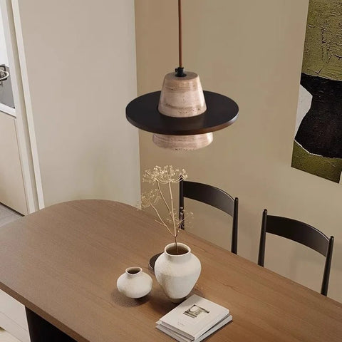 Travertine-Look Resin Pendant Light for Bedroom and Lounge Lighting