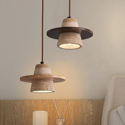 Travertine-Look Resin Pendant Light for Bedroom and Lounge Lighting