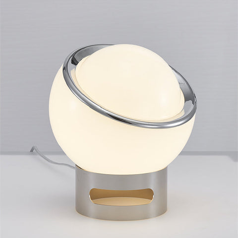 Minimalist Opal Glass LED Table Lamp with Stainless Steel Base and Rotary Switch