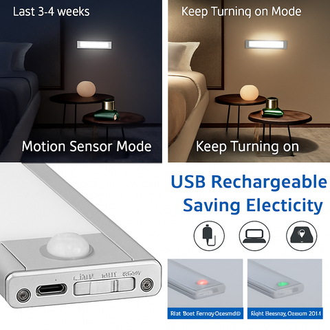 Rechargeable Motion Sensor LED Light for Closets and Cabinets for Home