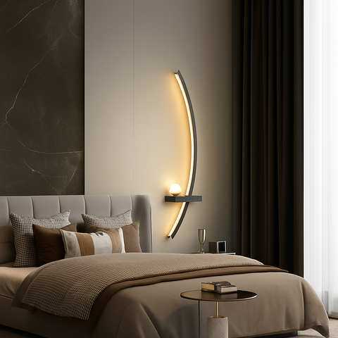 Curved Arc LED Wall Sconce with Glass Globe Accent Lighting