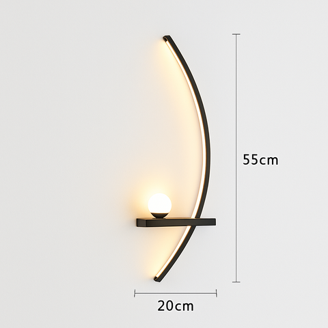 Curved Arc LED Wall Sconce with Glass Globe Accent Lighting