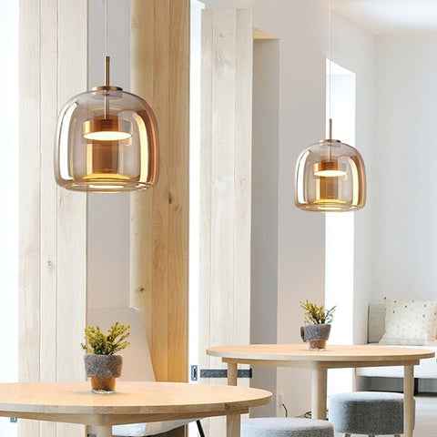 Vintage Tinted Glass LED Pendant Light for Dining Rooms and Kitchens
