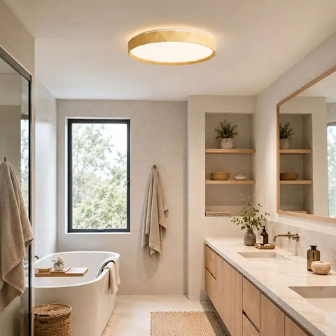 Wood-Effect LED Flush Mount Ceiling Light with Remote Option — product view