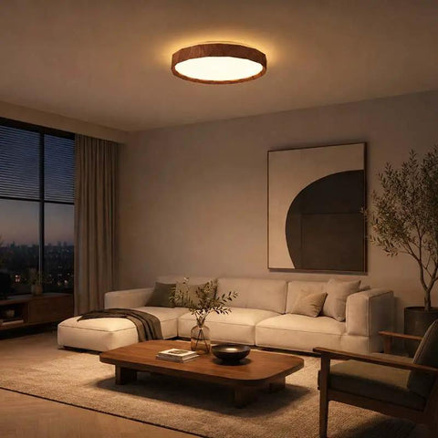 Wood-Effect LED Flush Mount Ceiling Light with Remote Option — product view