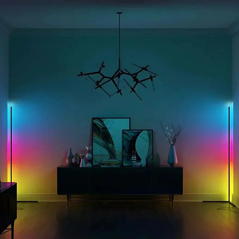 Modern LED Corner Floor Lamp with Remote Control and Dimmable Indirect Lighting