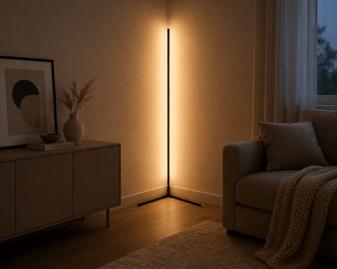 Modern LED Corner Floor Lamp with Remote Control and Dimmable Indirect Lighting