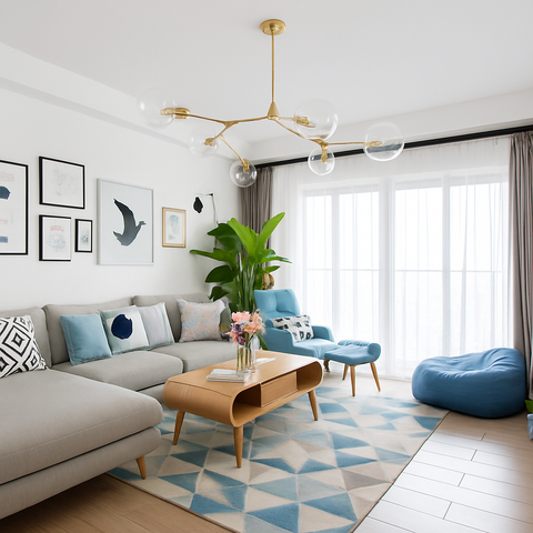 Branch Chandelier with Glass Globes for Large Living and Dining Rooms