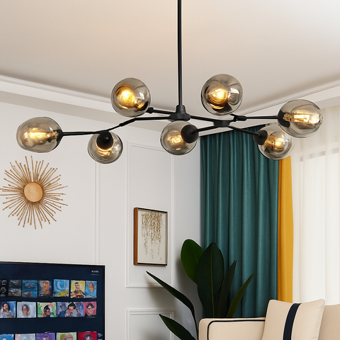 Branch Chandelier with Glass Globe Shades for Statement Room Lighting