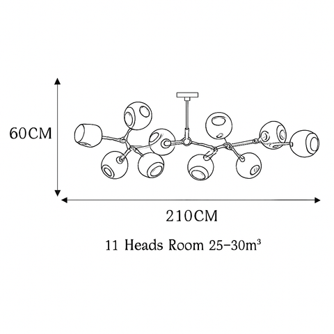 Branch Chandelier with Glass Globe Shades for Statement Room Lighting