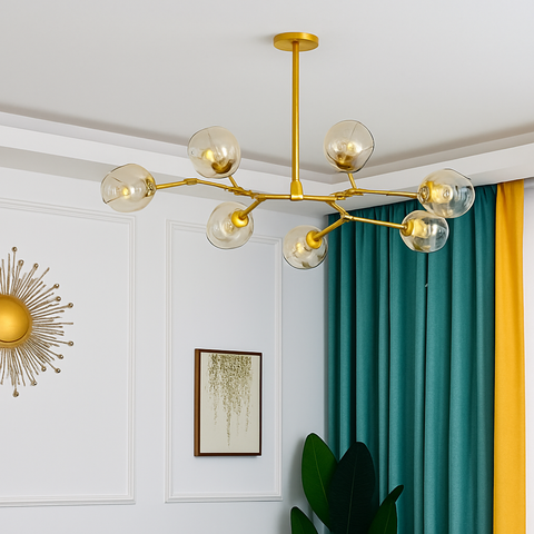 Branch Chandelier with Glass Globe Shades for Statement Room Lighting