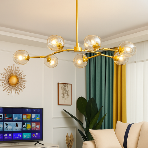 Branch Chandelier with Glass Globe Shades for Statement Room Lighting