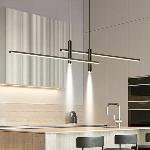 Linear LED Pendant Light with Spotlights for Kitchens and Dining Tables