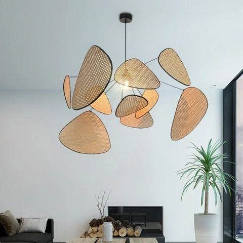 Retro Rattan Cane Chandelier for Dining Rooms and Open Living Spaces