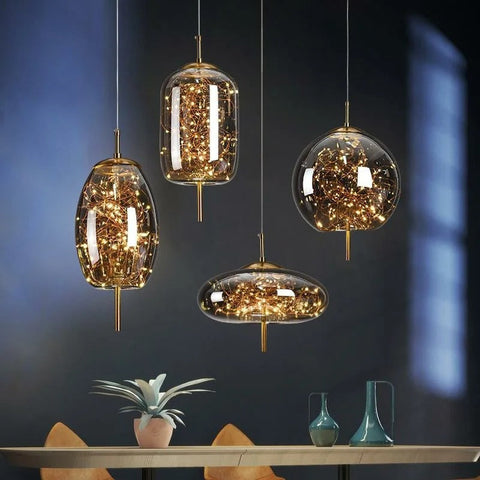 Blown Glass Pendant Light with Decorative LED Wire for Dining Rooms