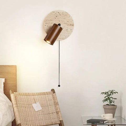 Wall Light with Rotatable Travertine Disc