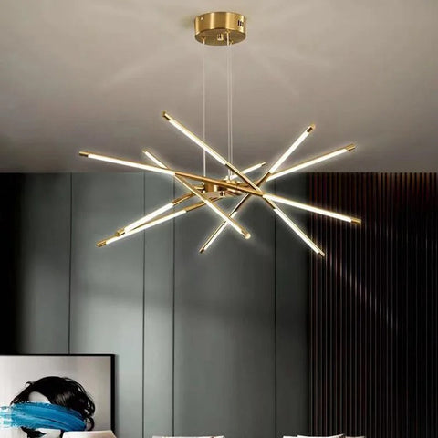 Geometric LED Tube Chandelier for Dining Rooms and Large Living Spaces