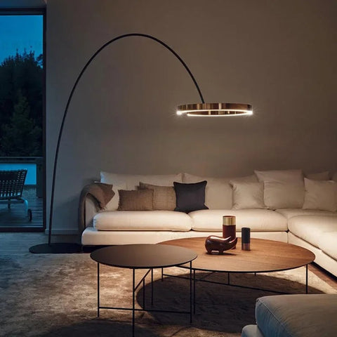 Modern Arc Floor Lamp with Ring LED for Living Room Ambient Lighting