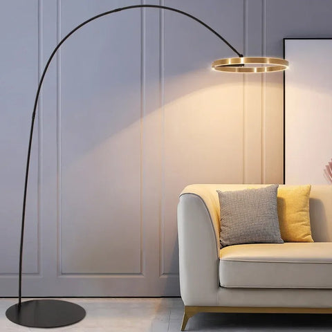 Modern Arc Floor Lamp with Ring LED for Living Room Ambient Lighting
