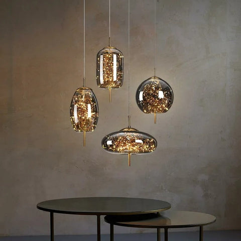 Blown Glass Pendant Light with Decorative LED Wire for Dining Rooms