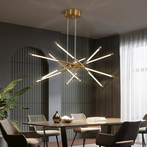 Geometric LED Tube Chandelier for Dining Rooms and Large Living Spaces
