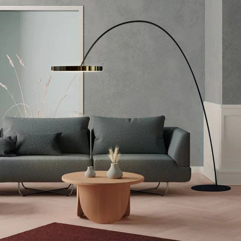 Modern Arc Floor Lamp with Ring LED for Living Room Ambient Lighting