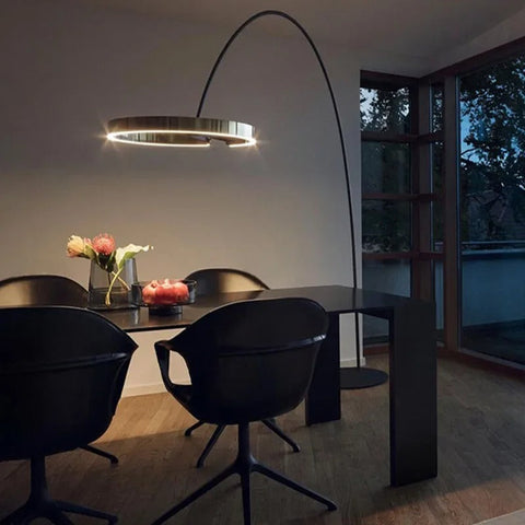 Modern Arc Floor Lamp with Ring LED for Living Room Ambient Lighting