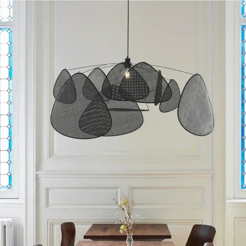 Retro Rattan Cane Chandelier for Dining Rooms and Open Living Spaces