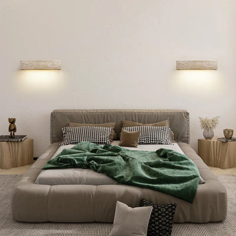 Wall Light with Travertine Bar and Linear Downlight