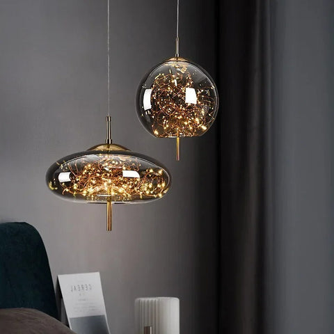 Blown Glass Pendant Light with Decorative LED Wire for Dining Rooms