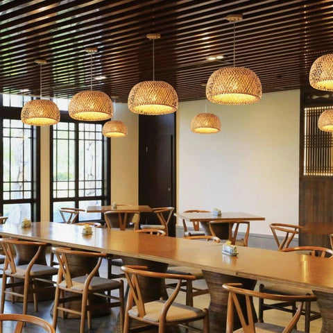 Woven Bamboo Ceiling and Pendant Light for Dining and Living Rooms