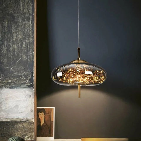 Blown Glass Pendant Light with Decorative LED Wire for Dining Rooms
